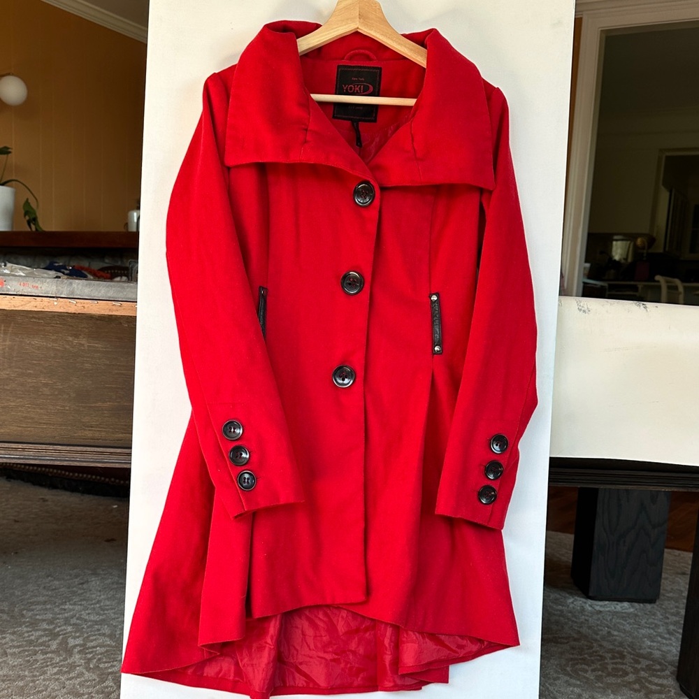 Yoki Women's Vibrant Red Trench Coat